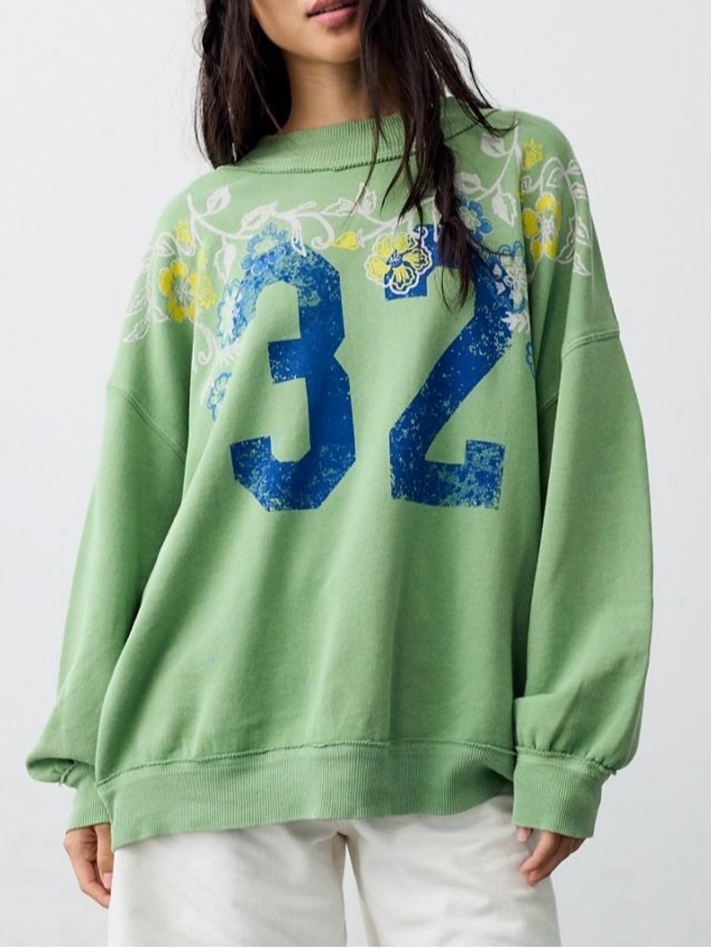 NWT FREE PEOPLE WE THE FREE Palm Spring Turtleneck Graphic Pullover | Green $98